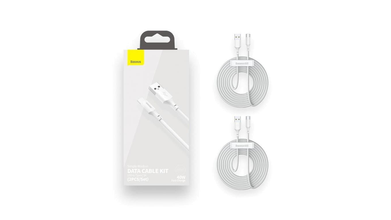 BASEUS KABEL USB/USB-C SIMPLE WISDOM, 40W, 5A, 1.5M BIAŁY