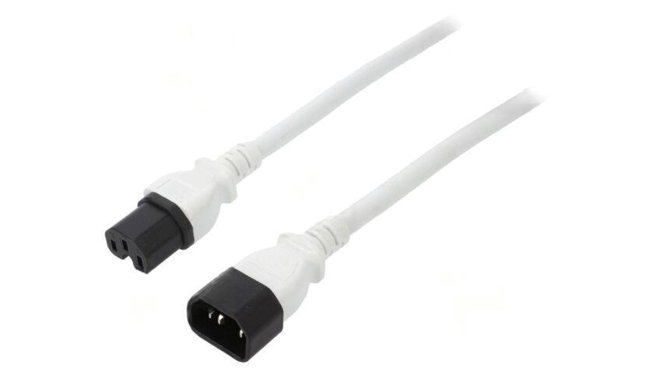 Kabel: 3x14AWG, IEC C14 męski,IEC C15 żeński, 1,8m LT-602+545 SJT 14/3 105C WHT 1.8M