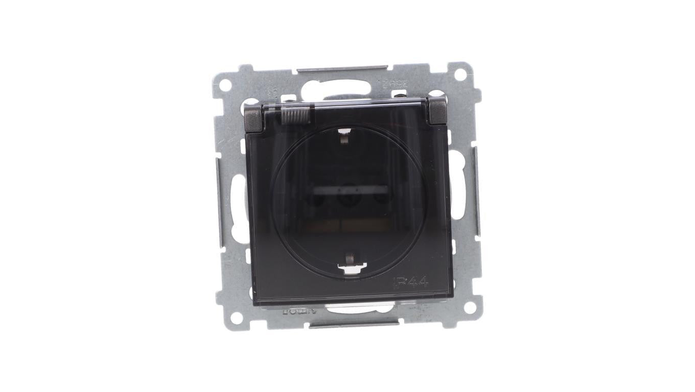 Simon 54 Gniazdo Schuko do wersji IP44 z przesłonami z uszczelką klapka transparentna antracyt DGSZ1BZ.01/48A