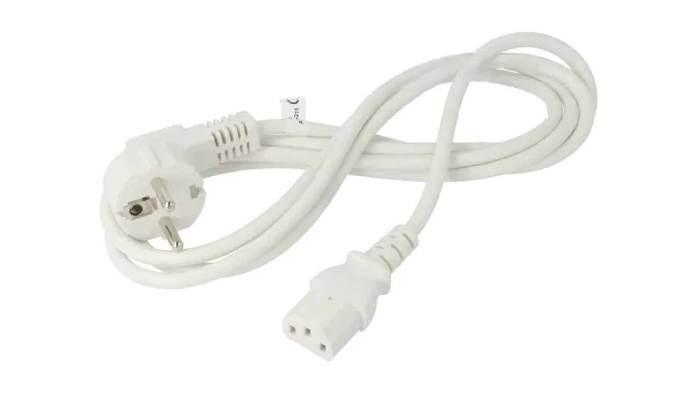 Kabel CEE 7/7 (E/F) wtyk kątowy, IEC C13 żeński PVC 2m biały 95140