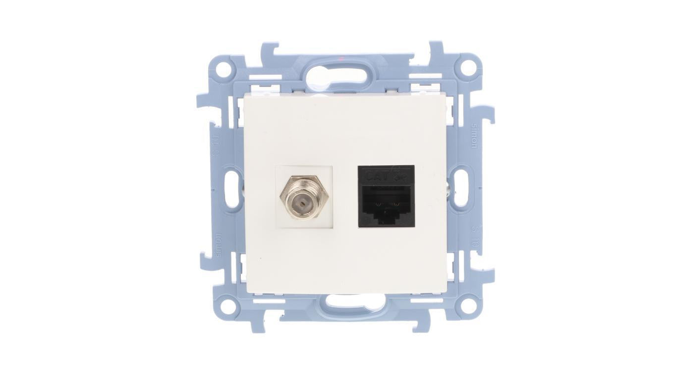 Simon 10 Gniazdo antenowe + komputerow typu F + RJ45 kat.5e białe CASFRJ455.01/11