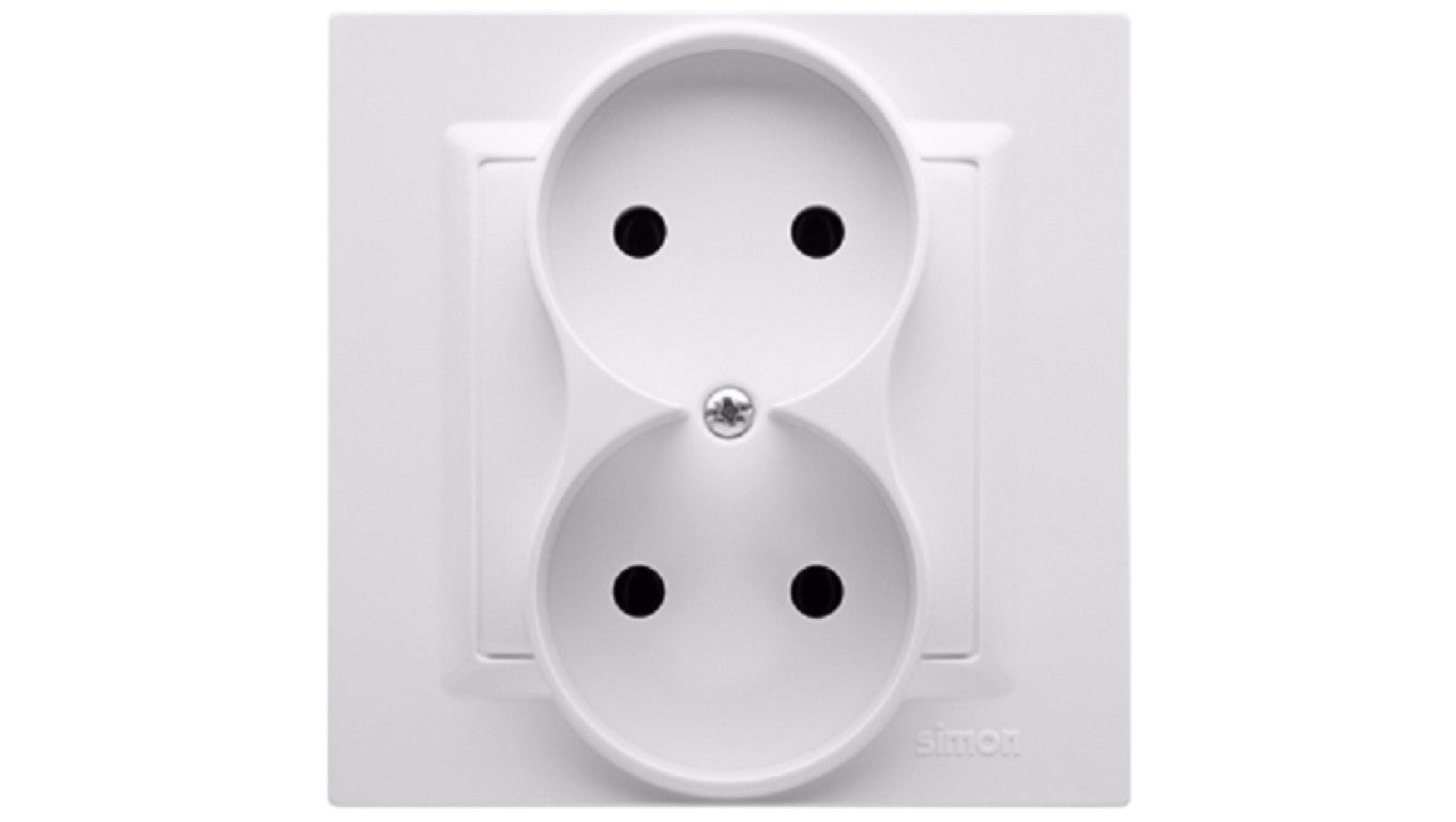 Simon 10 Gniazdo podwójne b/u MONOBLOCK 16A, 250V białe CG2/11