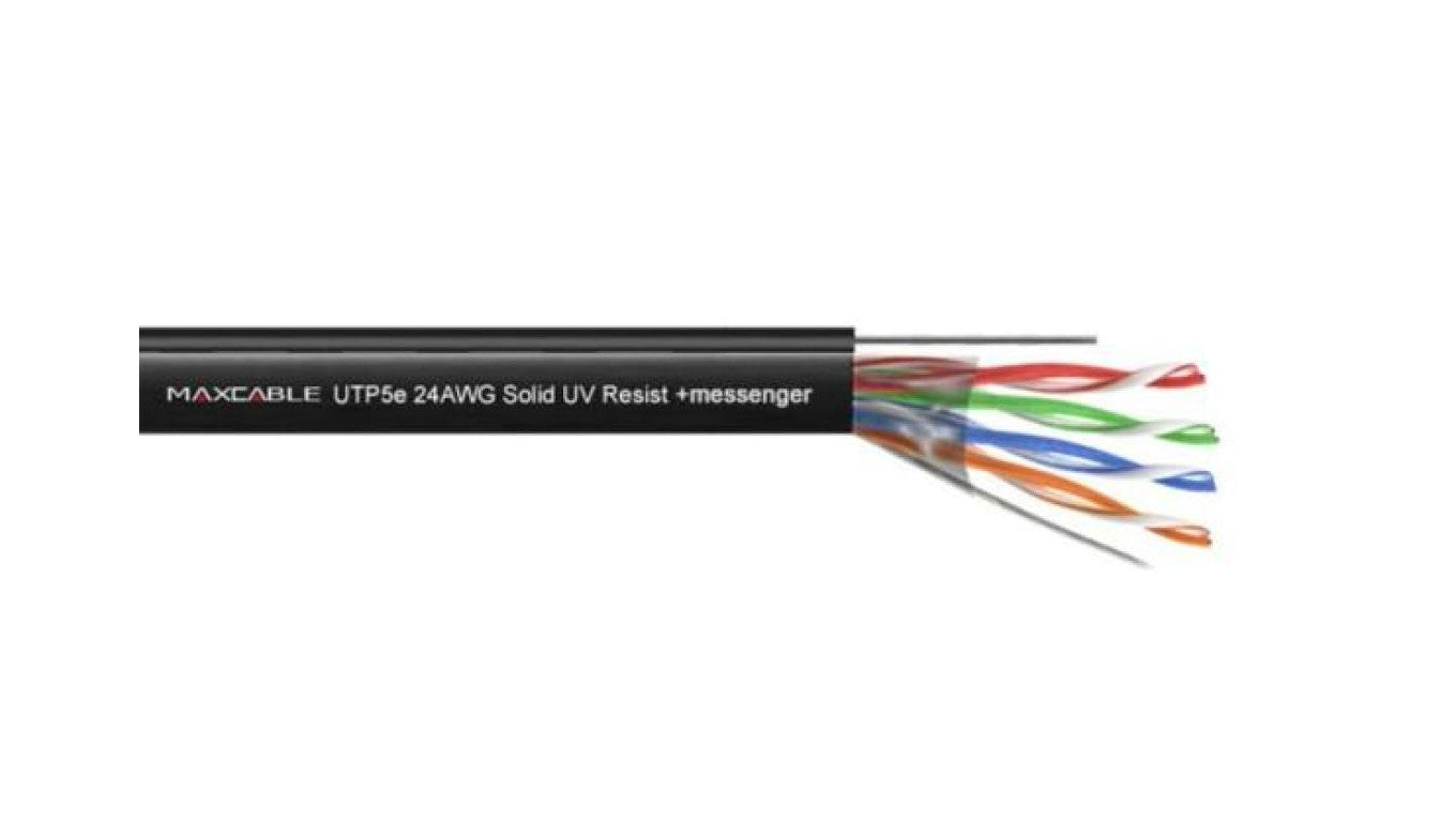 Przewód UTP5E drut Cu UV+ linka nośna 500m MAXCABL
