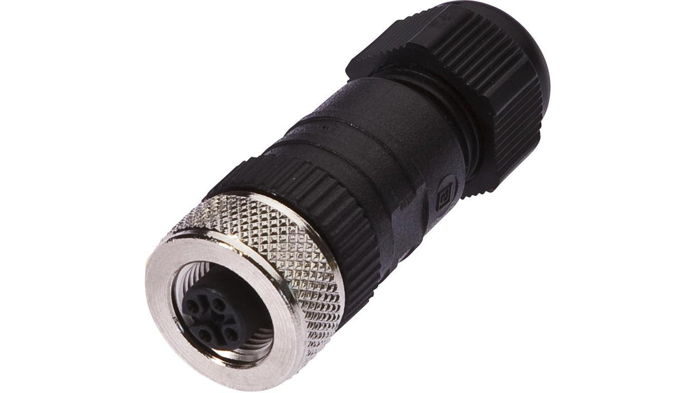 Gniazdo kablowe, proste, złącze śrubowe, Ø4-8mm, 4A, 240V, -25-90C, M12 żeńskie 4-PIN, IP67, PBT VK003C24