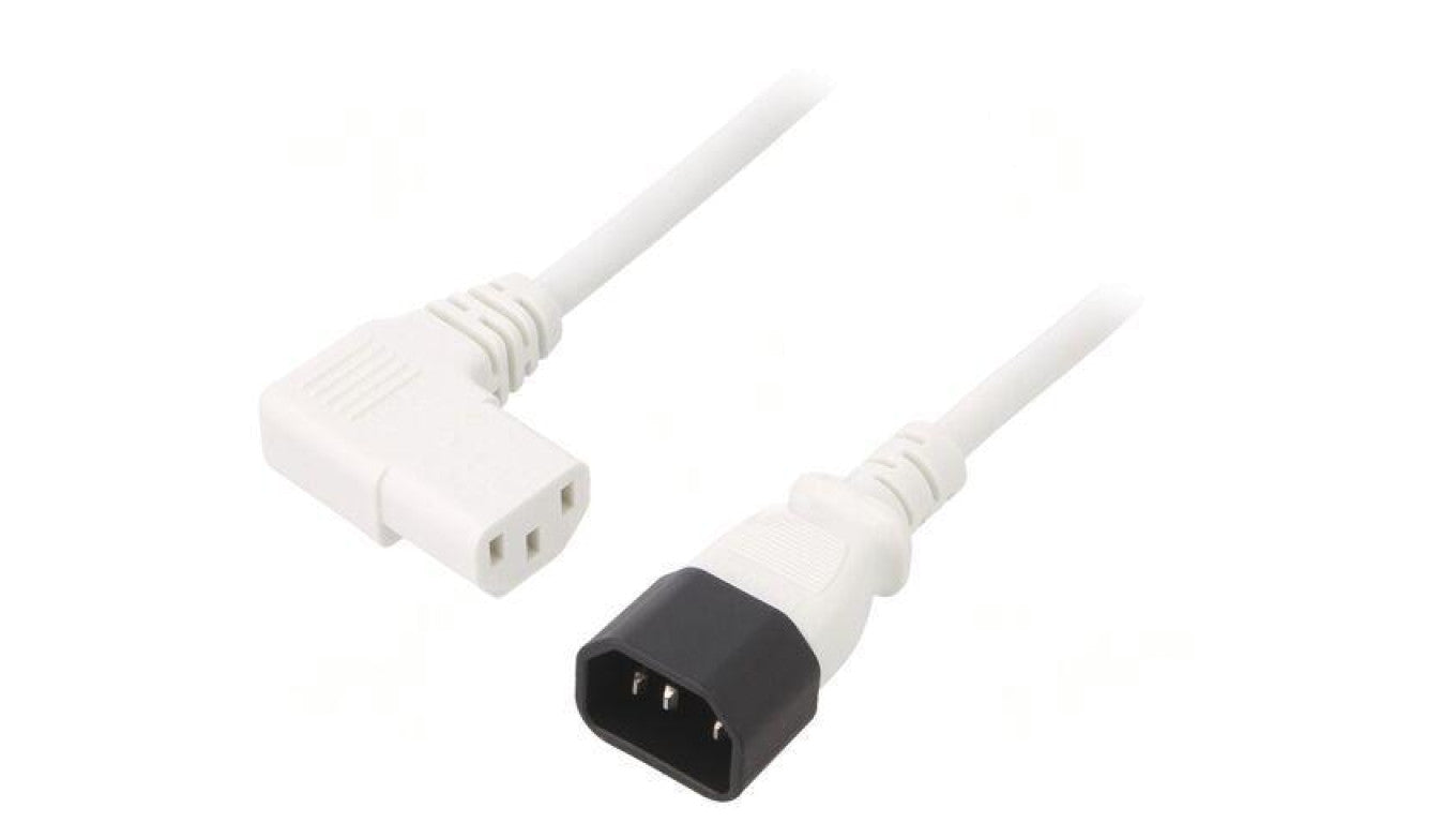 Kabel: 3x1mm2, IEC C13 żeński kątowy prawy,IEC C14 męski LT-602+511R H05VV-F 3X1.0 WHT 5M