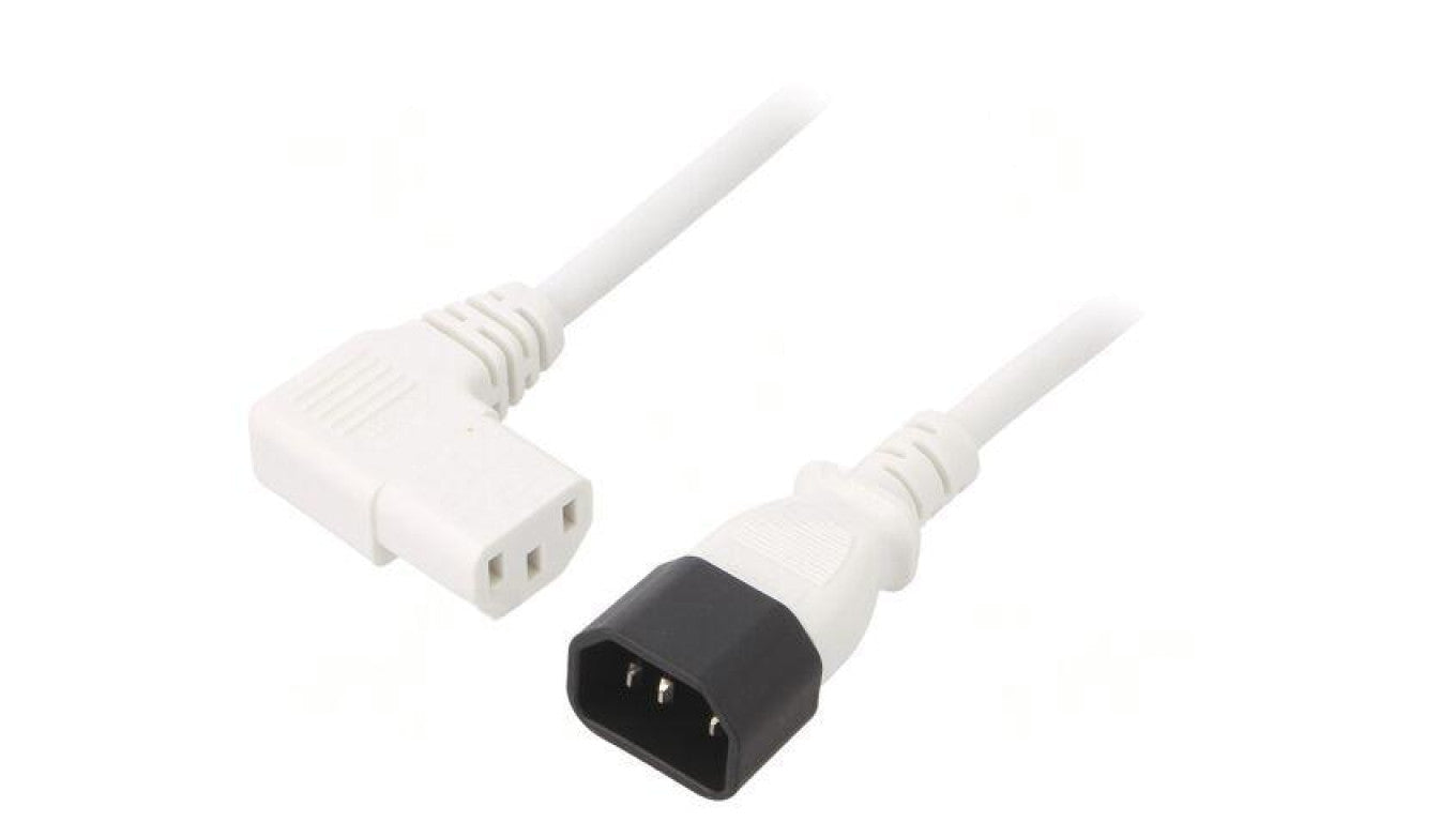 Kabel: 3x0,75mm2, IEC C13 żeński kątowy prawy,IEC C14 męski LT-602+511R H05VV-F 3X0.75 WHT 1M
