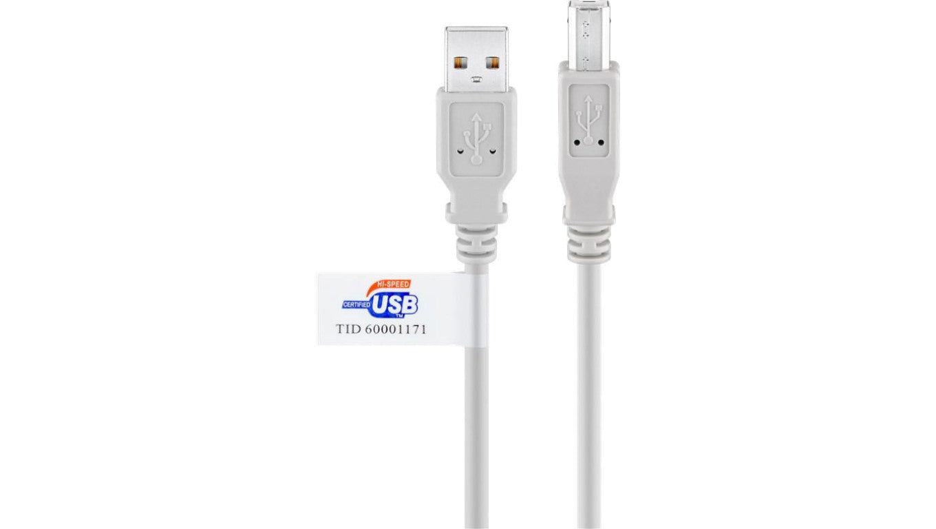 Kabel USB 2.0 Hi-Speed z certyfikatem USB, Szary - Długość kabla 5 m