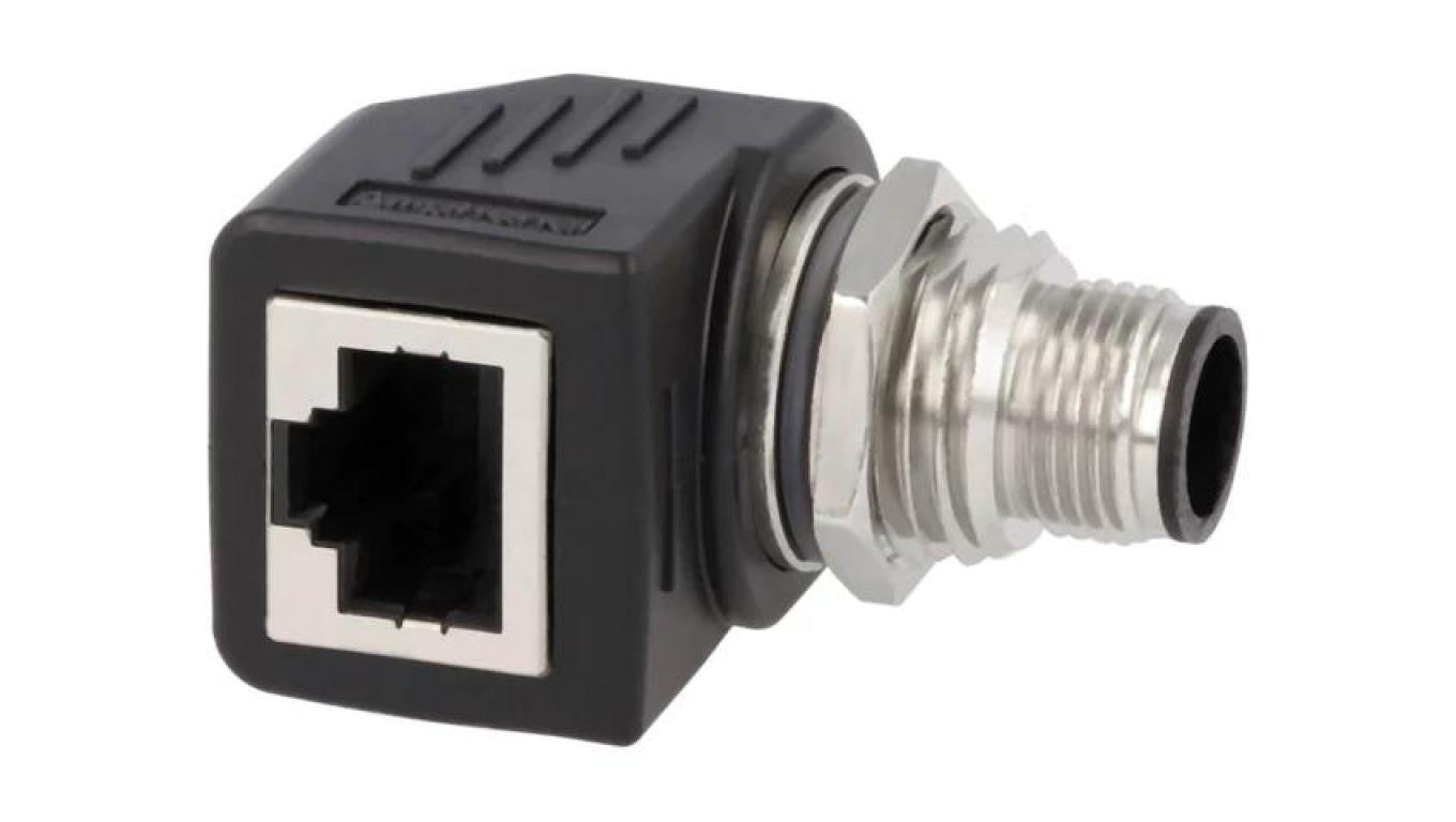 Adapter M12 męski,RJ45 gniazdo kod D-Ethernet 4-PIN Kat 5e RJS-12D04FM-RS8001