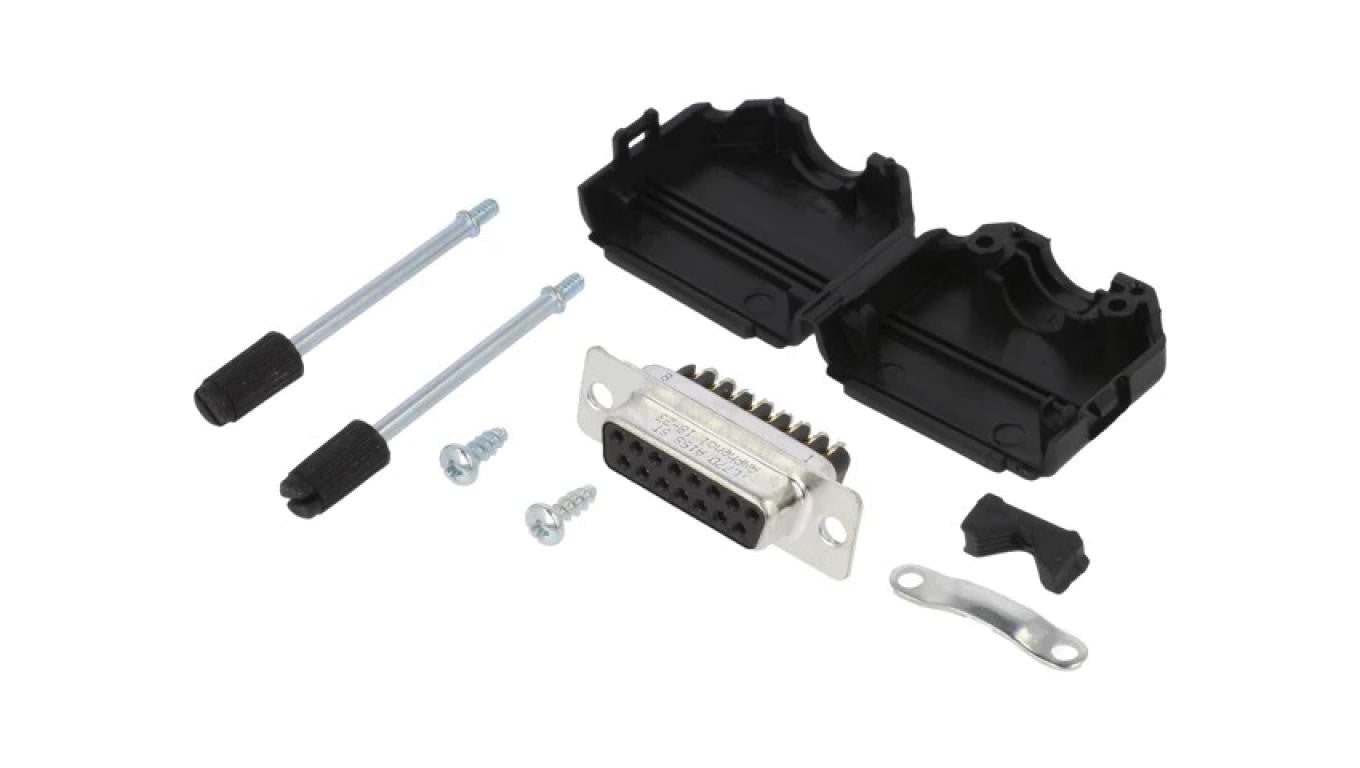 D-Sub męskie proste zacisk śrubowy na przewód 11,5mm -PIN 15 L17DPPK15-BK+L717DA15PST