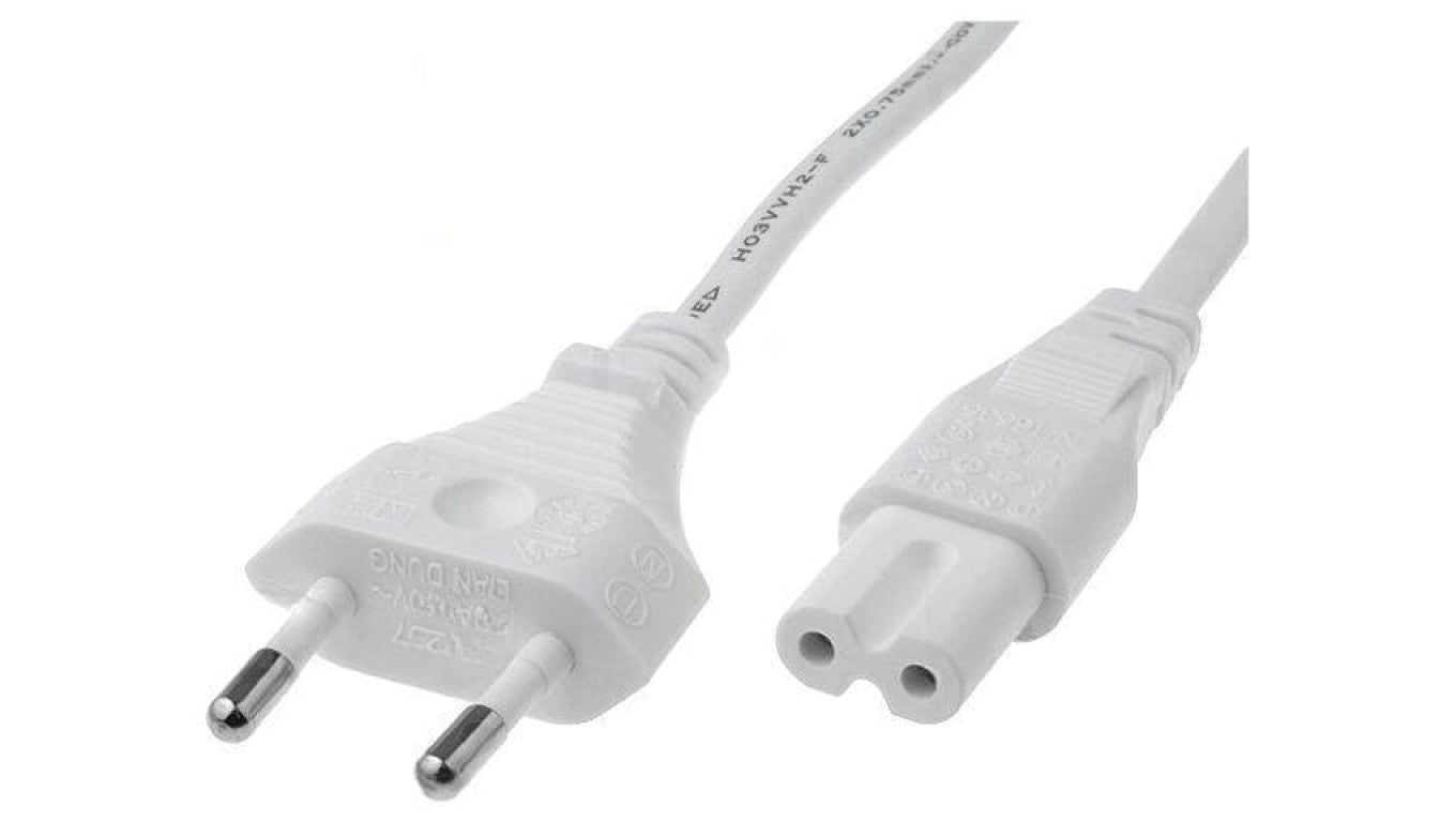 Kabel: 2x0,75mm2, CEE 7/16 (C) wtyk,IEC C7 żeński, 3m LT-207+503 H03VVH2-F 0.75/2C WHT 3M