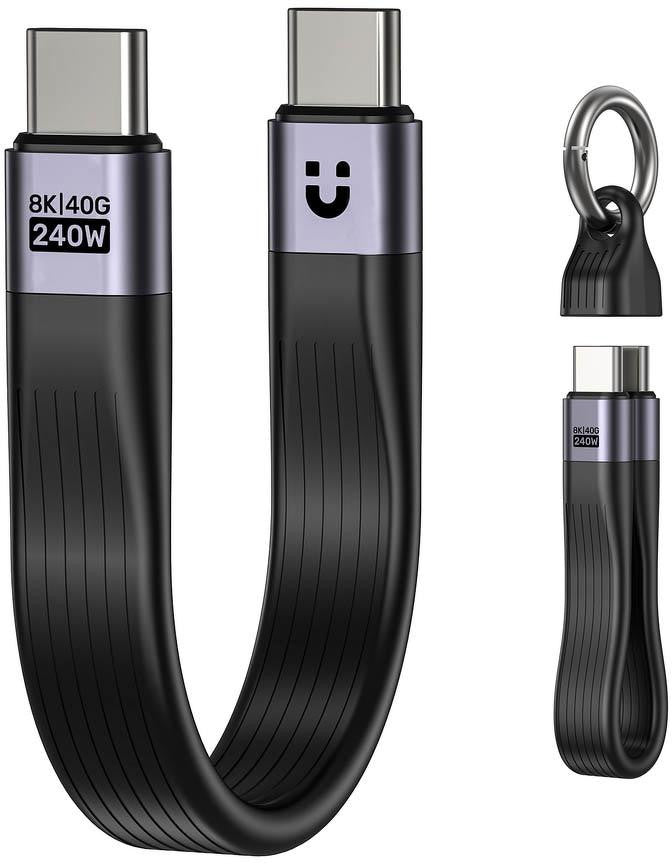 Unitek Kabel USB-C w formie breloka | USB4 | 40 Gb/s | 240W PD 8K | 13 cm, czarny