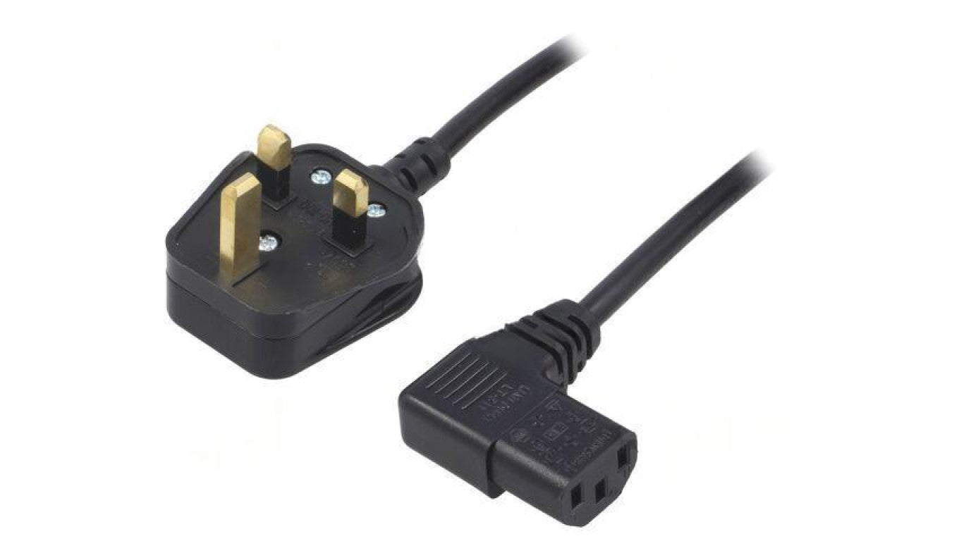 Kabel: 3x0,75mm2, BS 1363 (G) wtyk,IEC C13 żeński kątowy prawy LT-327(3A) +511R H05VV-F BLK 1.5M