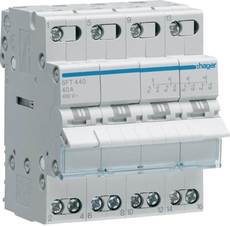 Modułowy przełącznik instalacyjny I-0-II 4P 40A 400VAC Hager SFT440
