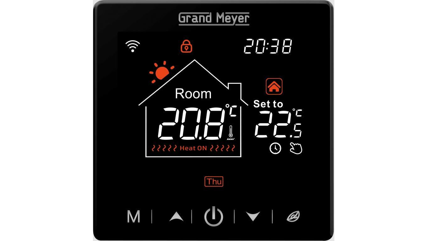 Termostat podłogowy regulator temperatury bezprzewodowy z wyświetlaczem LCD IP20 SN-20 czarny GRAND MEYER