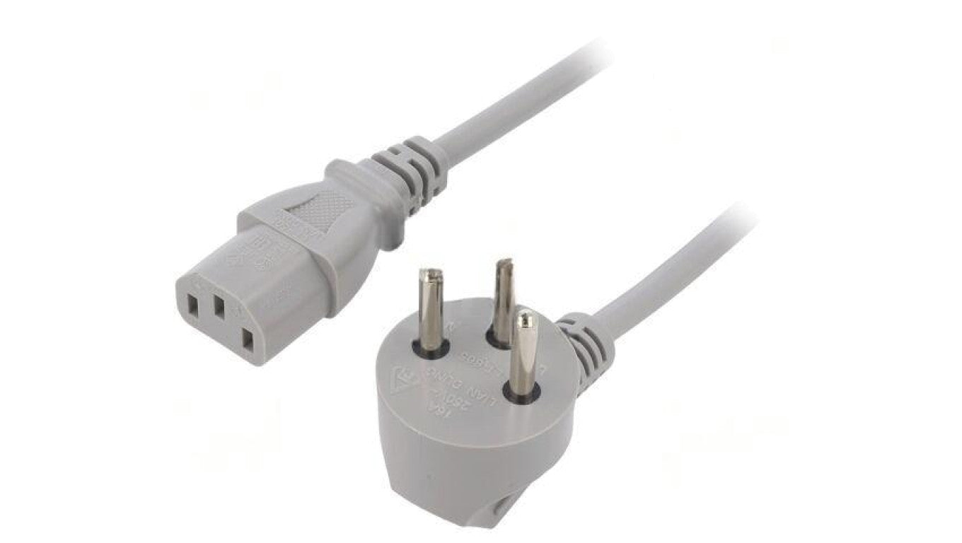 Kabel: 3x1mm2, IEC C13 żeński,IS1-16P (H) wtyk kątowy, 5m LT-602+501 H05VV-F 3X1.0 GRY 5M