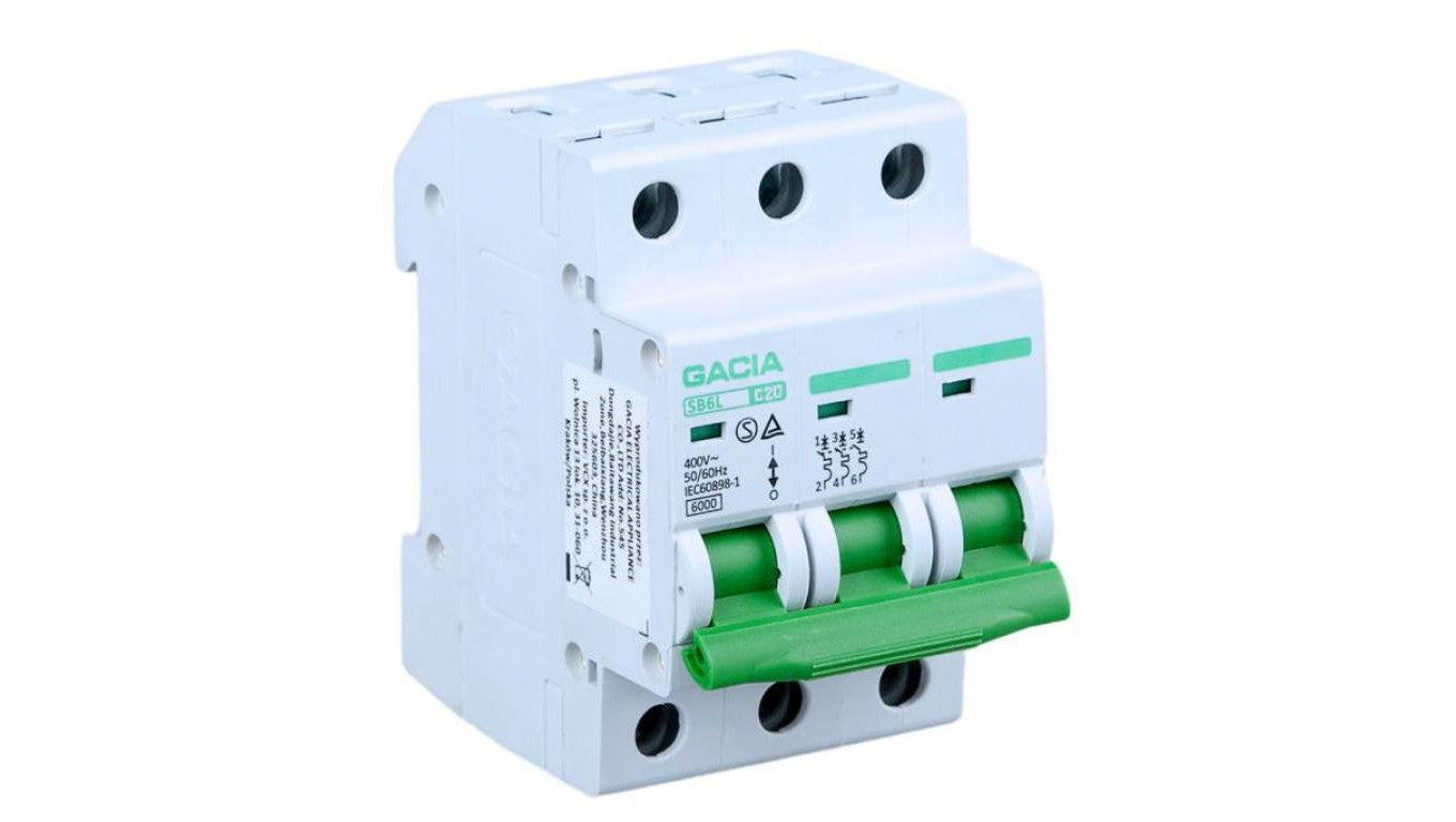 GACIA Wyłącznik nadprądowy SB6L C 3P 20A 6kA AC