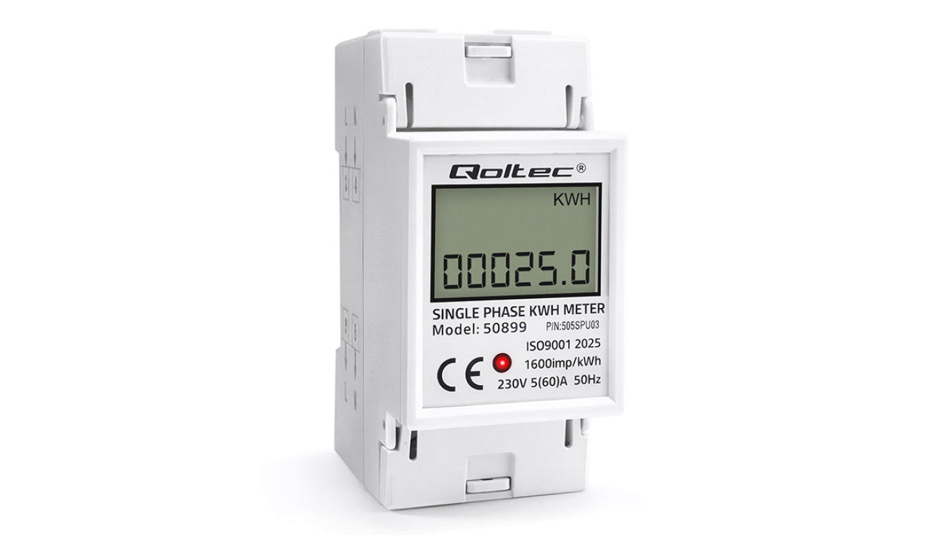 Qoltec Jednofazowy elektroniczny licznik miernik zużycia energii na szynę DIN 230V 60A LCD 2P