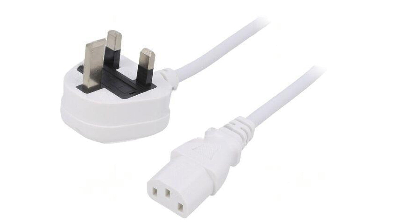 Kabel: 3x0,75mm2, BS 1363 (G) wtyk,IEC C13 żeński, 2m LT-318(3A)+501 3X0.75 WHT 2M