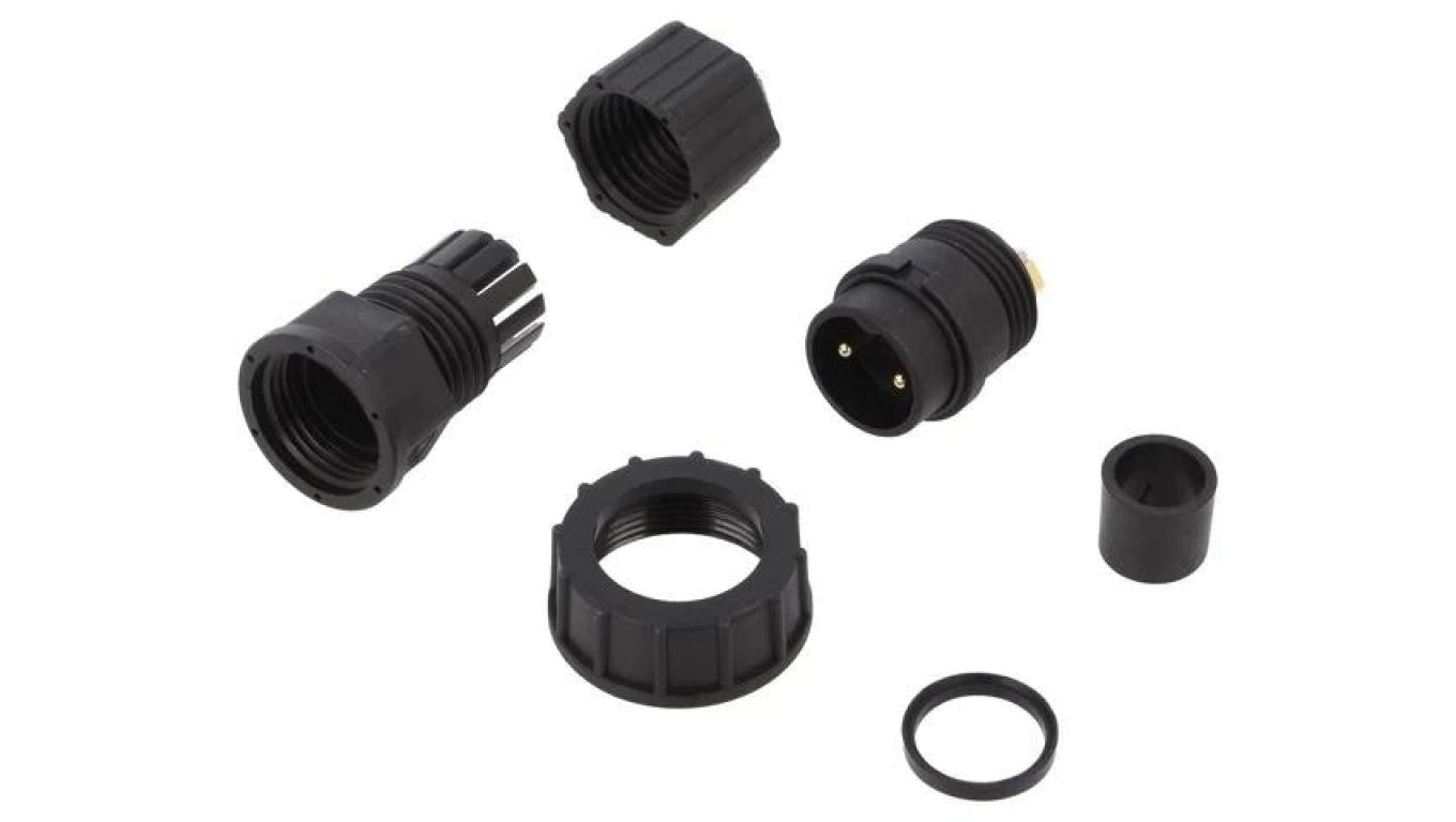 Złącze okrągłe wtyk rozmiar D męski 2-PIN złocony 20A IP67 DC-02BFMB-SL7001
