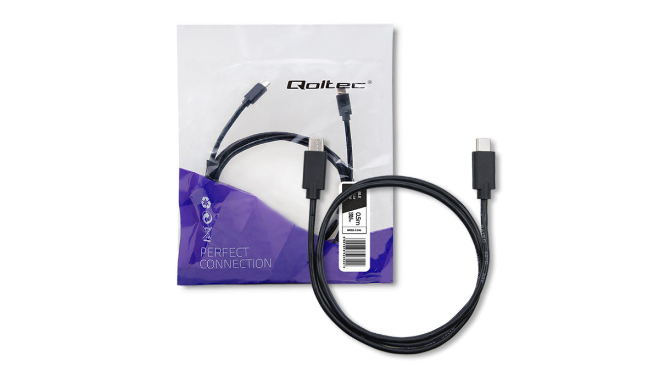 Qoltec Kabel USB 2.0 typ C męski USB 2.0 typ C męski 0.5m Czarny