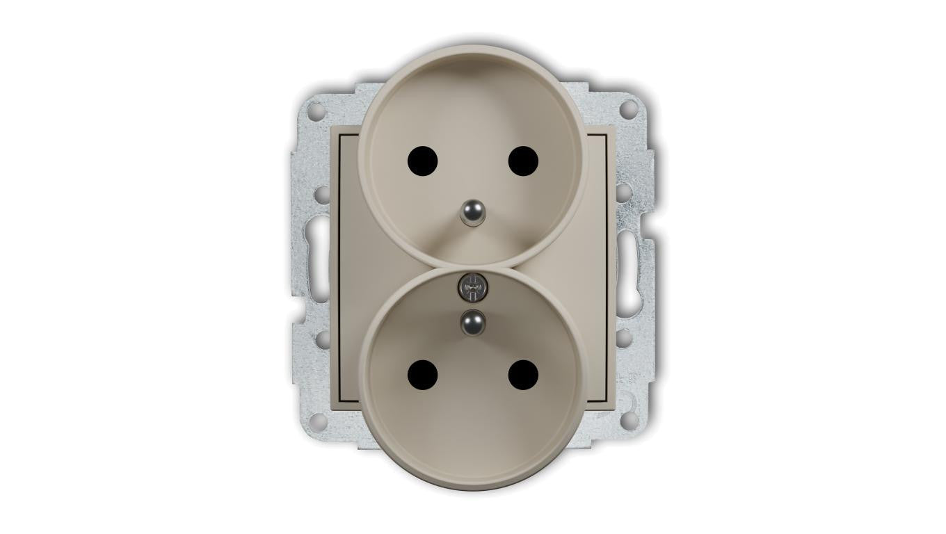MINI Mechanizm gniazda podwójnego do ramki z uziemieniem 2x(2P+Z) (przesłony torów prądowych) taupe 60MGPR-2zp