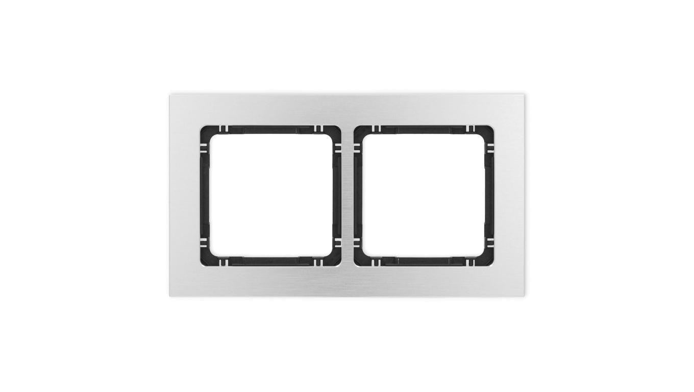 DECO Ramka uniwersalna podwójna - aluminium szczotkowane (ramka: srebrna spód: czarny) 7-12-DRA-2