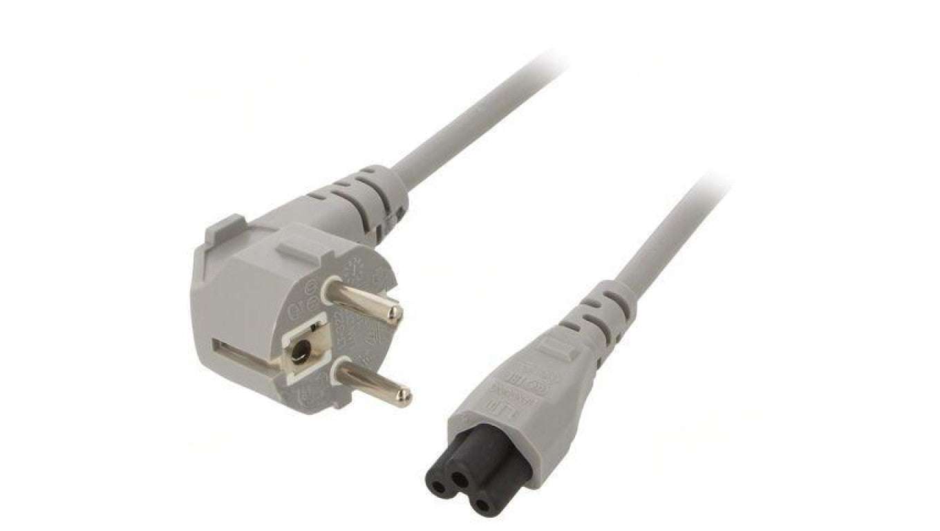 Kabel: 3x0,75mm2, CEE 7/7 (E/F) wtyk kątowy,IEC C5 żeński LT-322+535 H05VV-F 0.75/3C GRY 1.5M