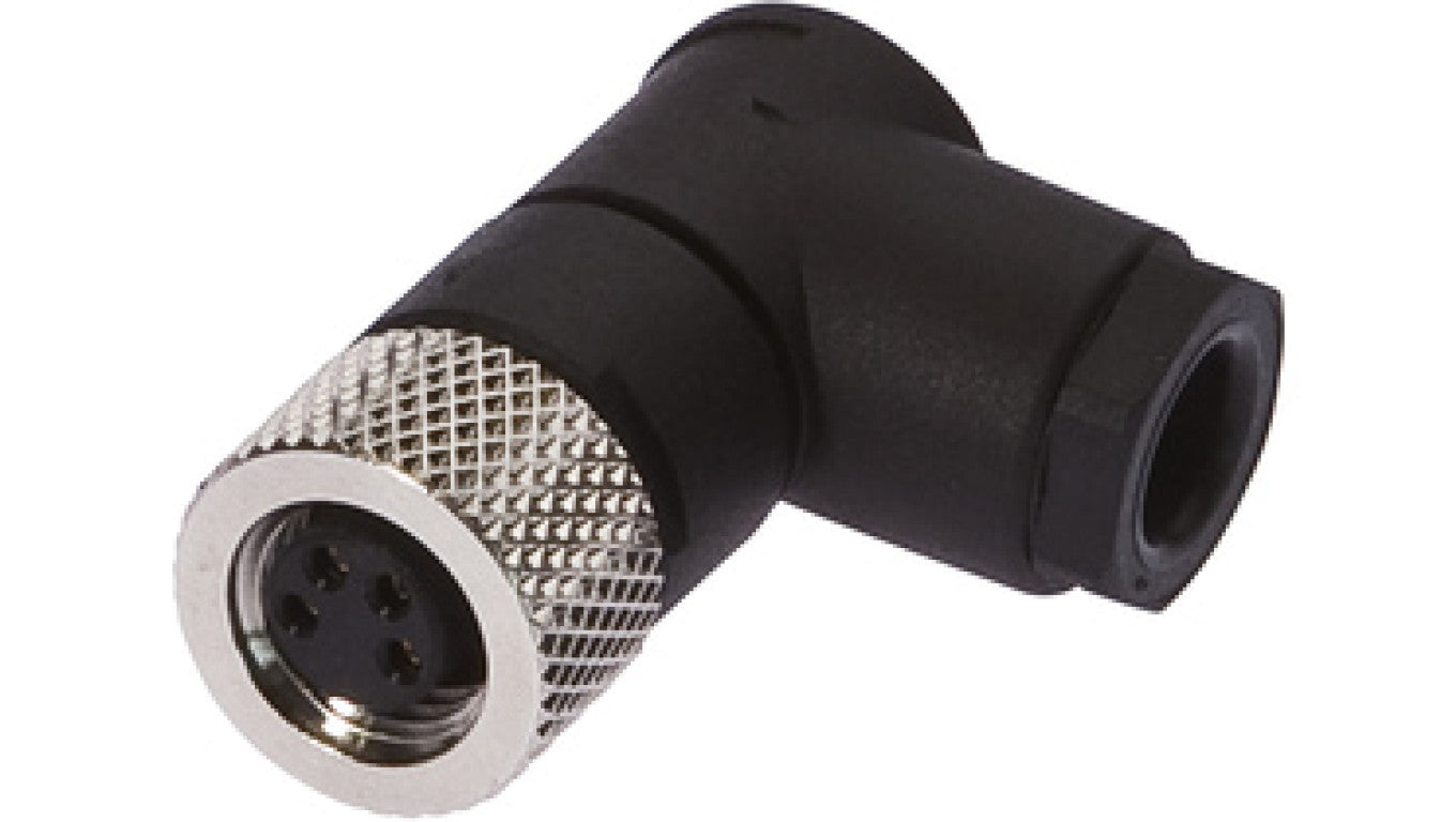 Gniazdo kablowe kątowe połączenie lutowane fi3,5-5mm 4A 30V -40-85stC M8 żeńskie 4-PIN IP67 VK003071