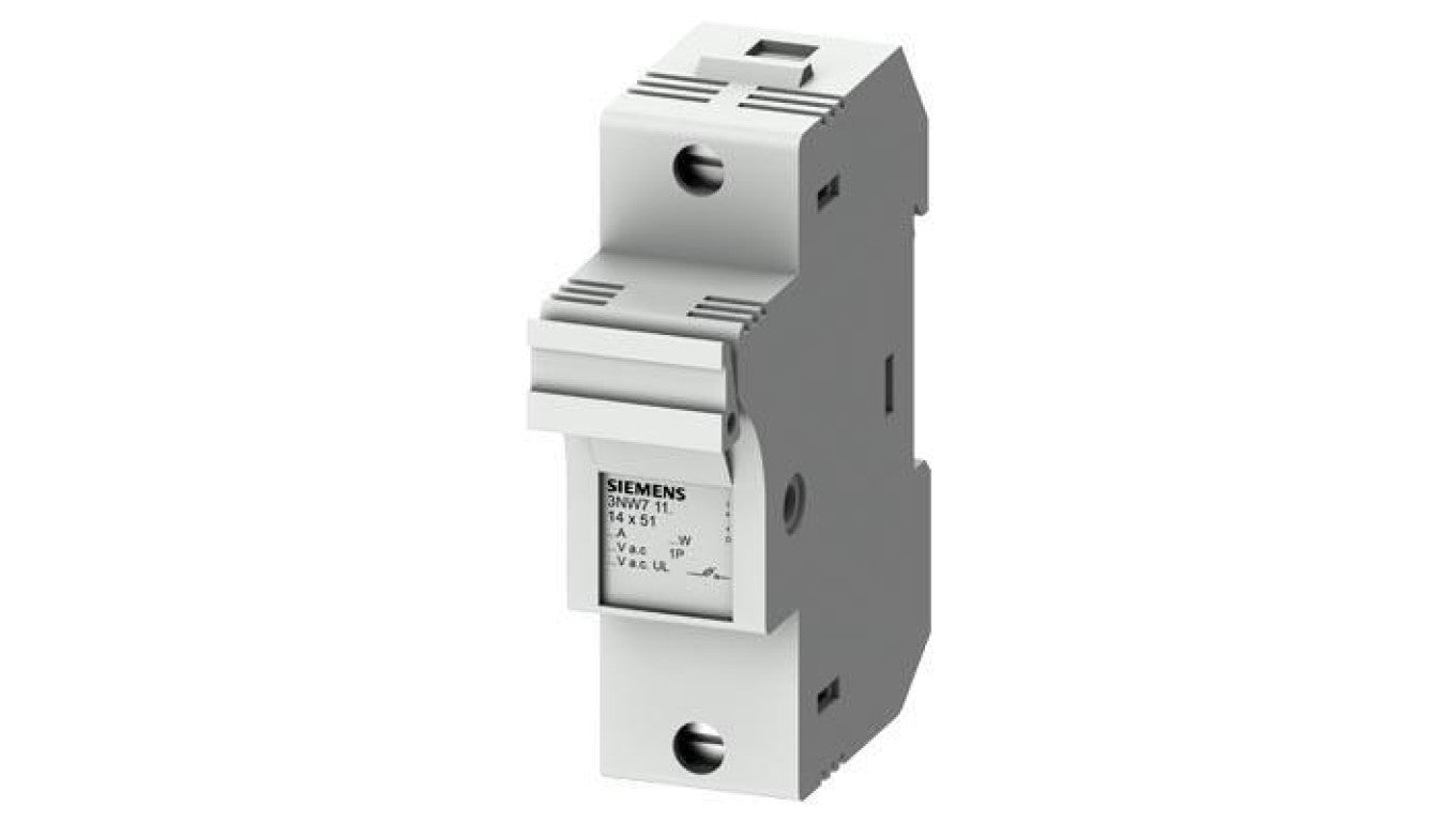Podstawa bezpiecznikowa do wkładek cylindrycznych 14x51mm 50A 1-bieg. Na szynę DIN 3NW7111