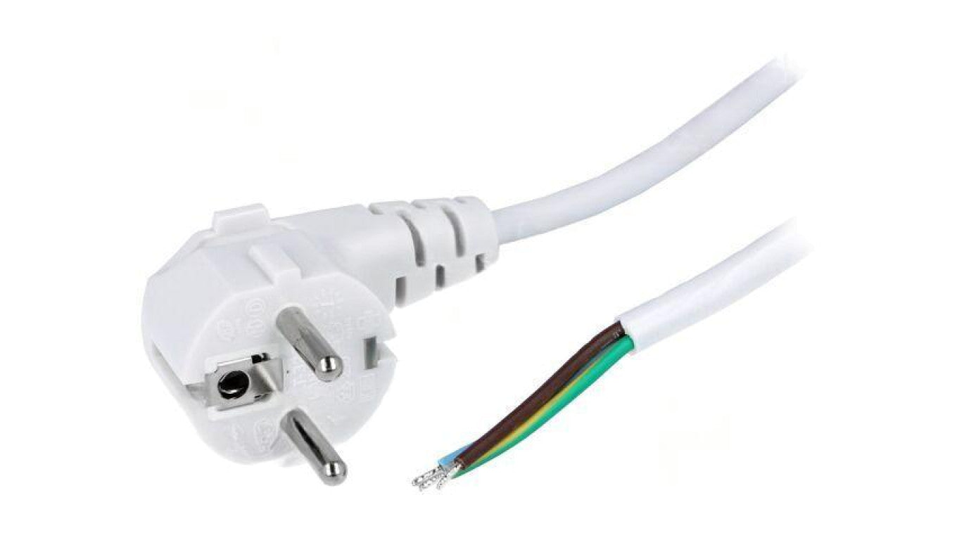 Kabel: 3x0,75mm2, CEE 7/7 (E/F) wtyk kątowy, 2m LT-322 H05VV-F 3X0.75 WHT 2M END RO