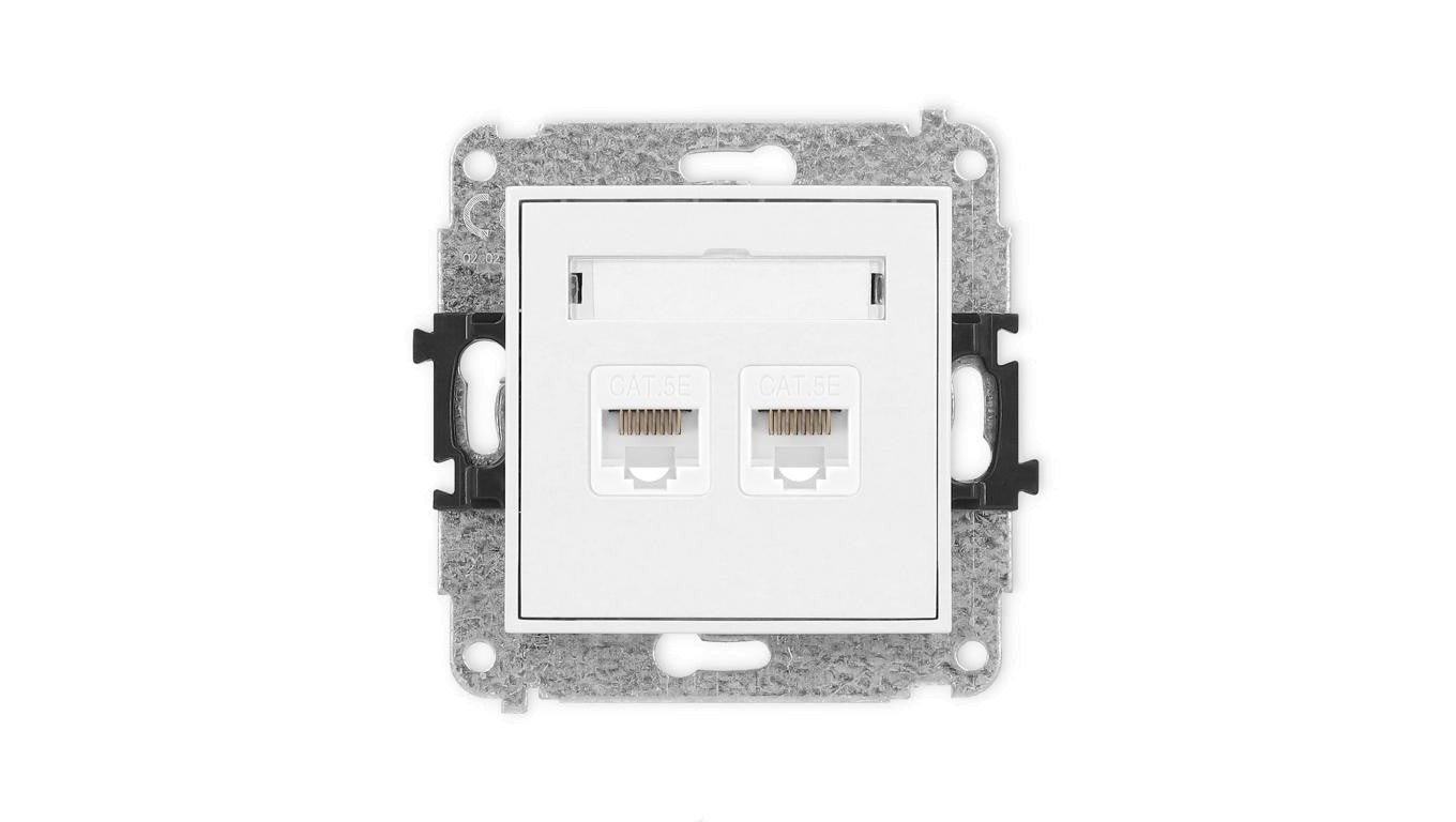 MINI Mechanizm gniazda komputerowego podwójnego 2xRJ45, kat. 5e, 8-stykowy biały mat 25MGK-2