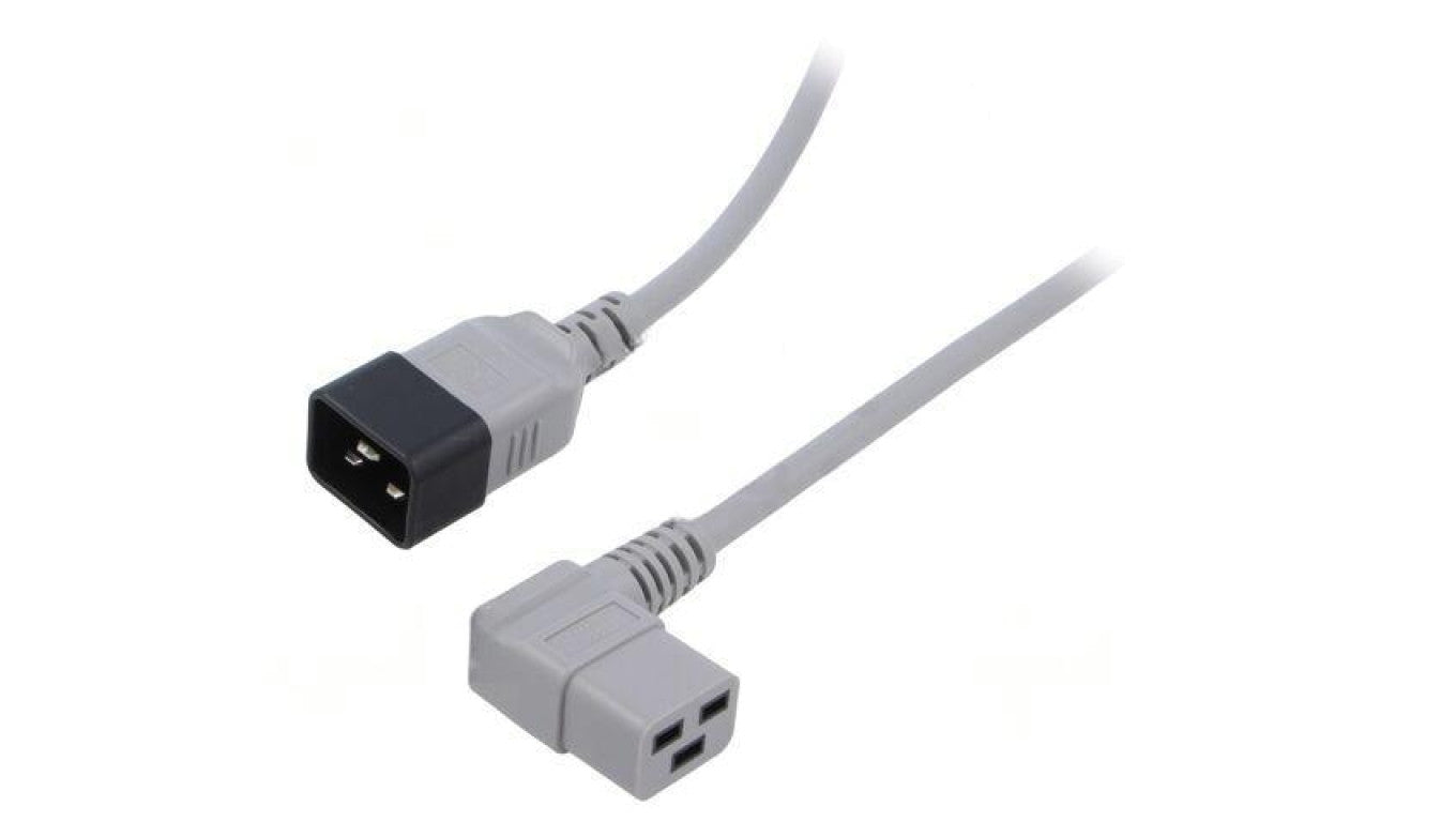Kabel: 3x1,5mm2, IEC C19 żeński kątowy,IEC C20 męski, 1m LT-549R+550 H05VV-F 3X1.5 1M GRY