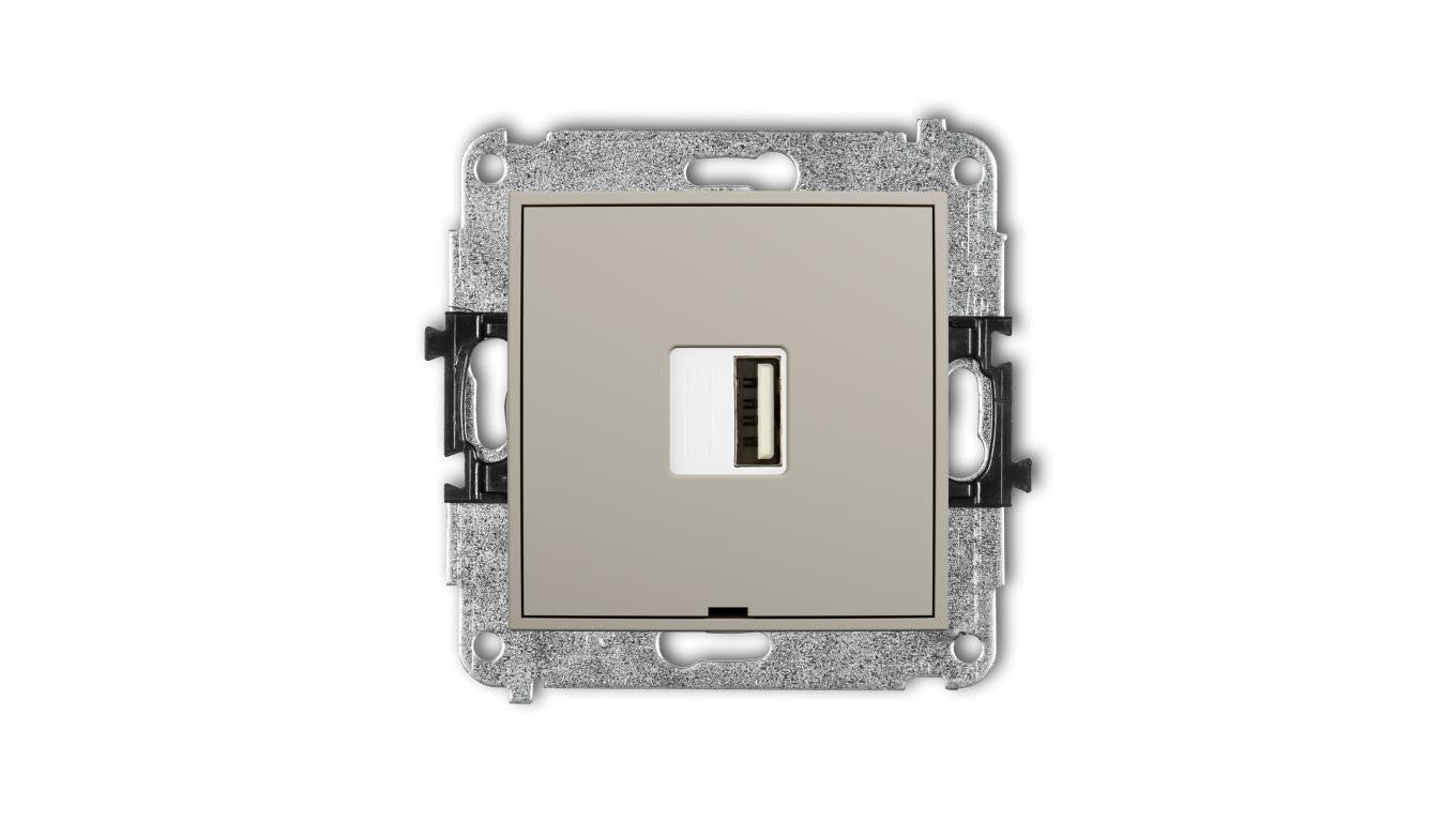 MINI Mechanizm ładowarki USB pojedynczej USB A, 10W max., 5V, 2A, bez pola opisowego taupe 60MCUSBBO-3