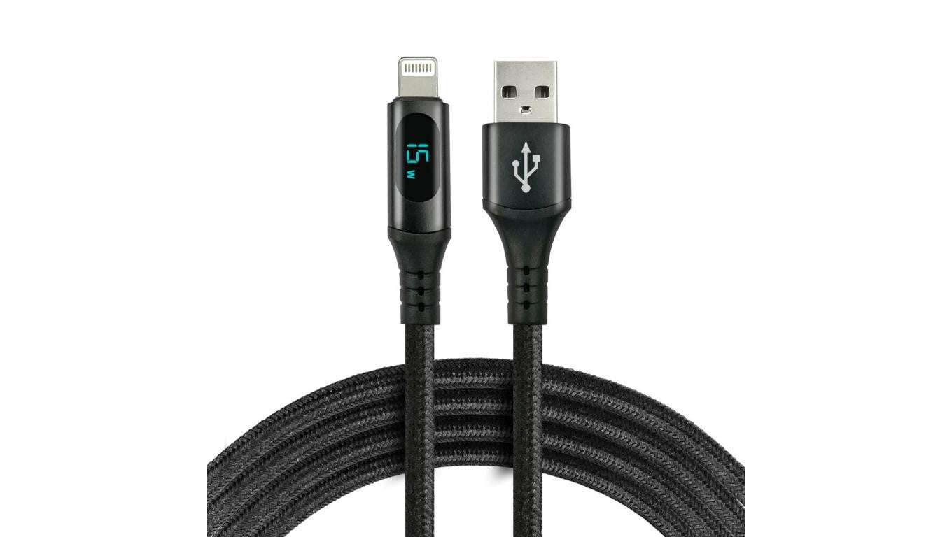 Kabel przewód pleciony USB - Lightning LCD everActive CBB-1IBL 100cm z obsługą szybkiego ładowania do 2,4A czarny