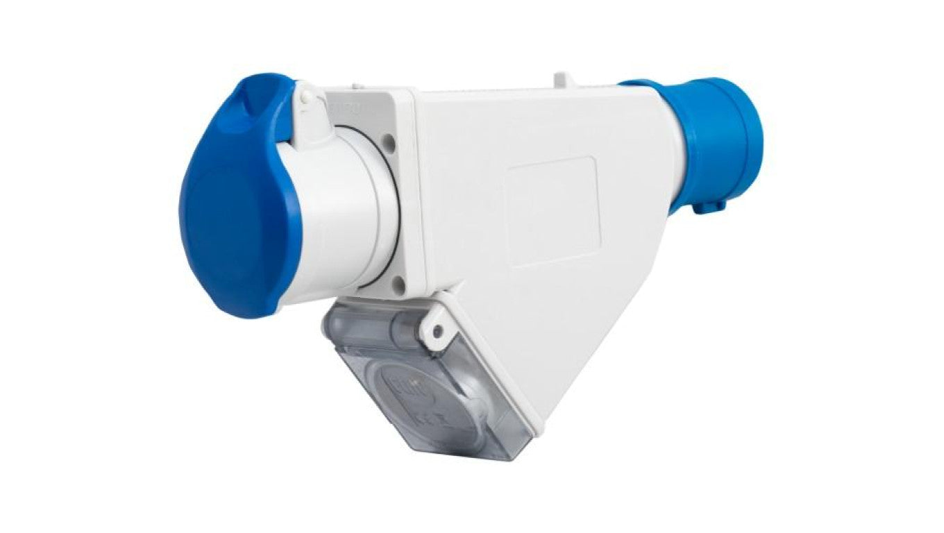 Adapter kempingowy wtyk 16A 3p przemysłowy, gniazdo 16A 3P przemysłowe, gniazdo tablicowe 230V IP44