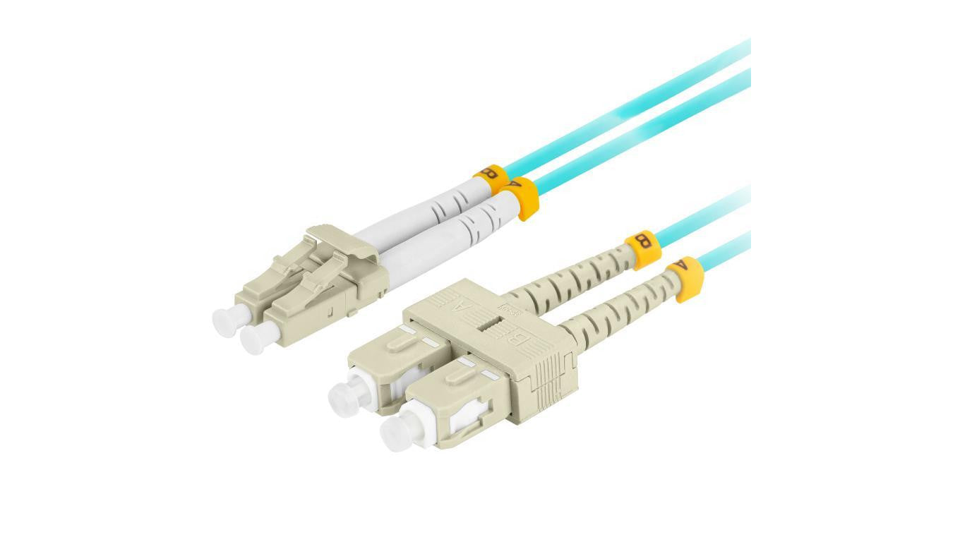 Patchcord światłowodowy MM LC/UPC-SC/UPC duplex 3mm OM3 aqua 5m LANBERG