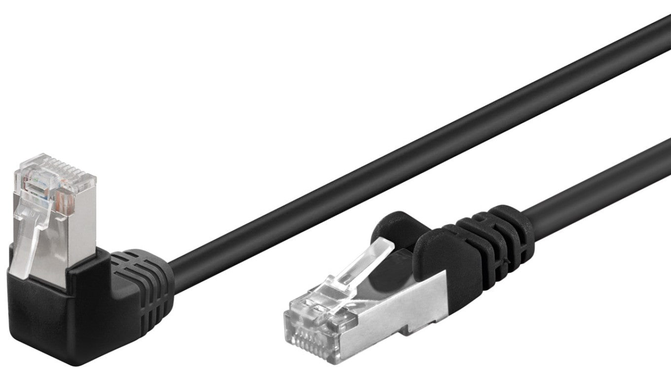 CAT 5eKabel łączący 1x 90 pod kątem,F/UTP, czarny - Długość kabla 0.5 m