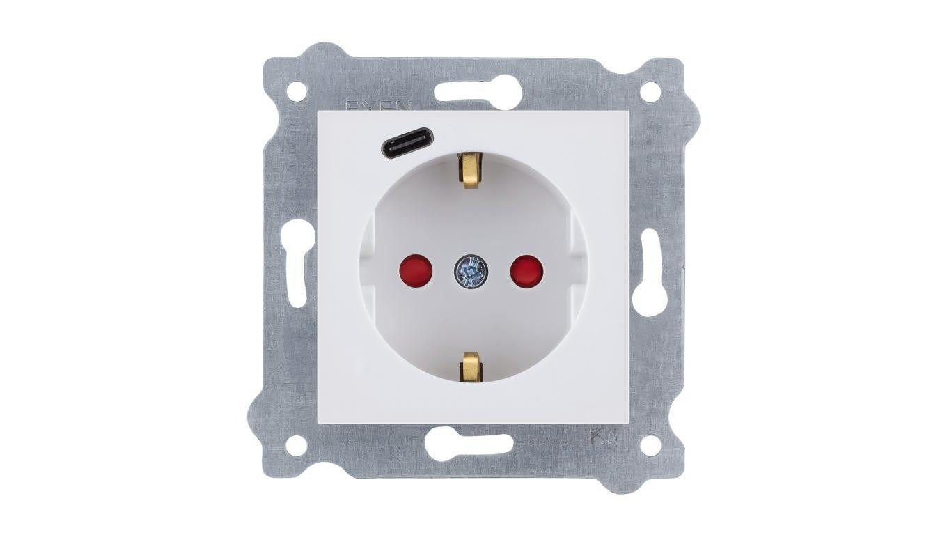 Gniazdo z uziemieniem Schuko 2P+E + USB Typ C Biały 274/01 EXEN