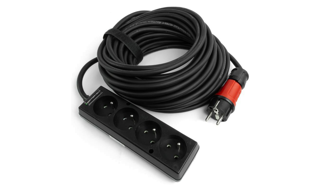 Przedłużacz elektryczny 4-krotny 15m listwa zasilająca 4 gniazda 3x1,5mm2 czarny Doktorvolt DV-4940-F