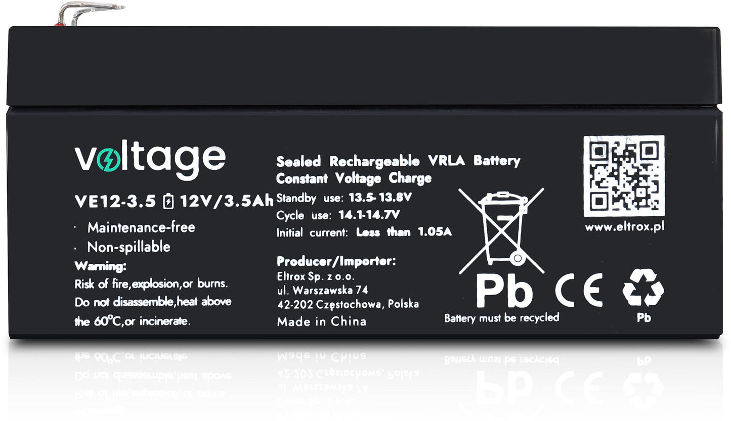 Akumulator AGM Voltage 12V 3,5Ah VE12-3.5 (Żywotność 6-9 lat)