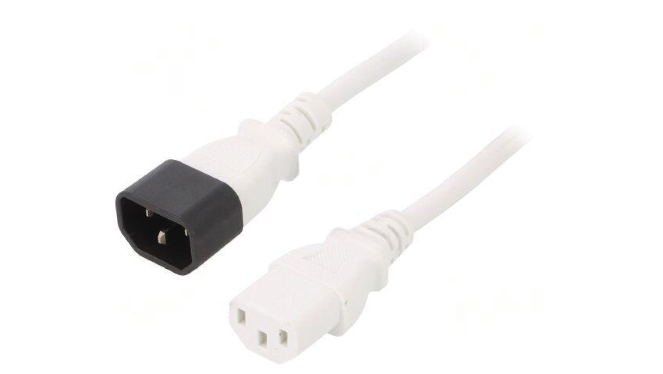 Kabel: 3x1mm2, IEC C13 żeński,IEC C14 męski, 3m, 10A LT-602+501 H05VV-F 1.0/3C WHT 3M