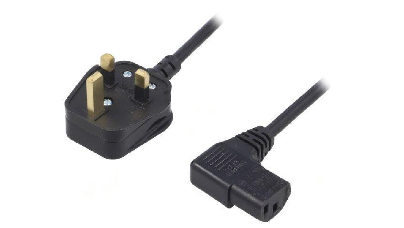 Kabel: 3x0,75mm2, BS 1363 (G) wtyk,IEC C13 żeński kątowy prawy LT-327(3A) +511R H05VV-F BLK 1.8M