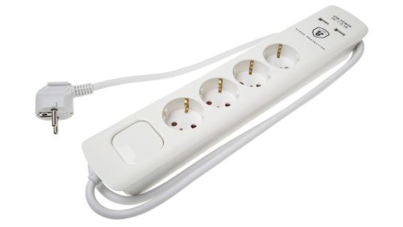 Listwa zasilająca, 4-gniazda Schuko + USB, 1,5m, z wyłącznikiem H05VV-F, 3G1,5