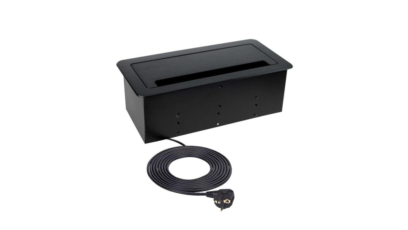 Gniazdo meblowe, blatowe 2x2P+Z 16A 230V + 1xUSB A + 1xUSB C 2,1A 5V + RJ45 + HDMI 2.0 1,5m czarny KOMBI BOX