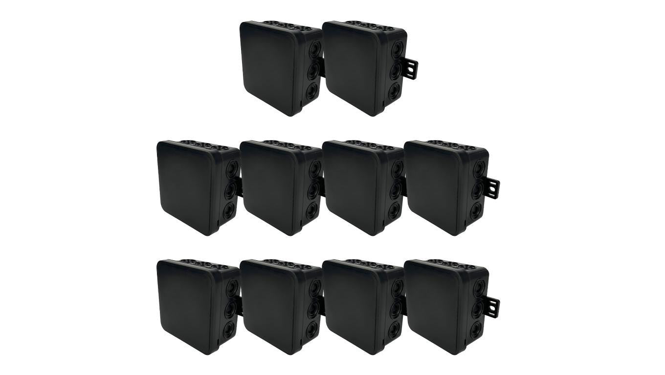 Puszka hermetyczna natynkowa elastyczna 100x100x41mm 12-wlotowa, zamknięcie na klik IP54 czarna EDO 10szt