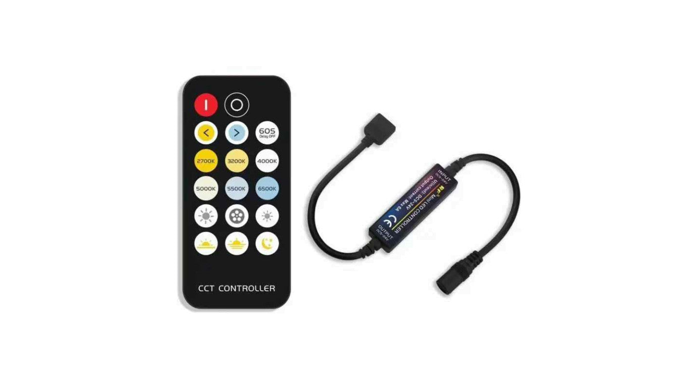 Kontroler led CCT dual-white RF-M2 6A 5-24VDC 5V-30W 12V-72W 24V-144W wtyczkowy mini radiowy czarny