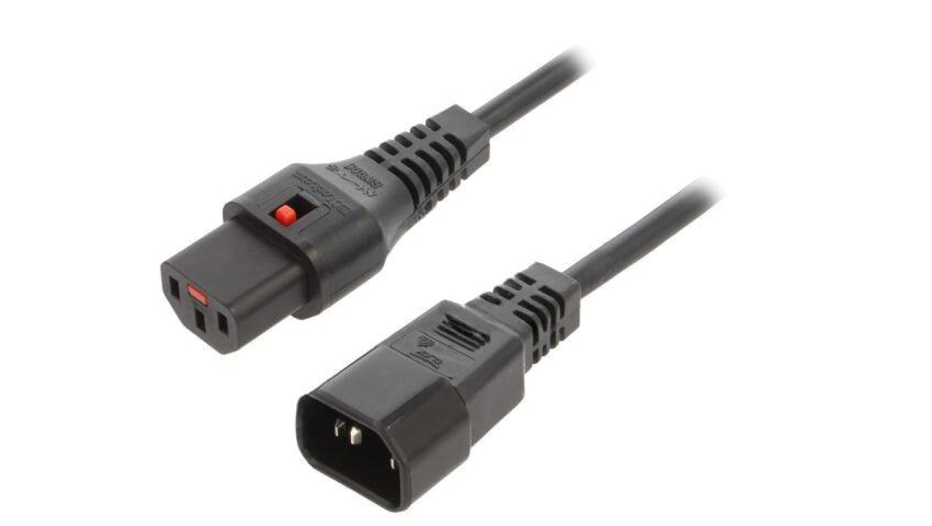 Kabel IEC C13 żeński, IEC C14 męski 2m z blokadą IEC LOCK IL13-C14-H05-3100-200