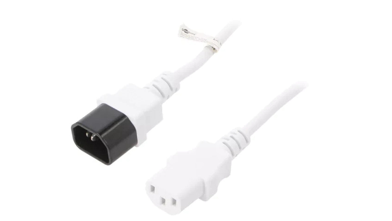 Kabel IEC C13 żeński,IEC C14 męski PVC 3m biały 10A 250V 97585