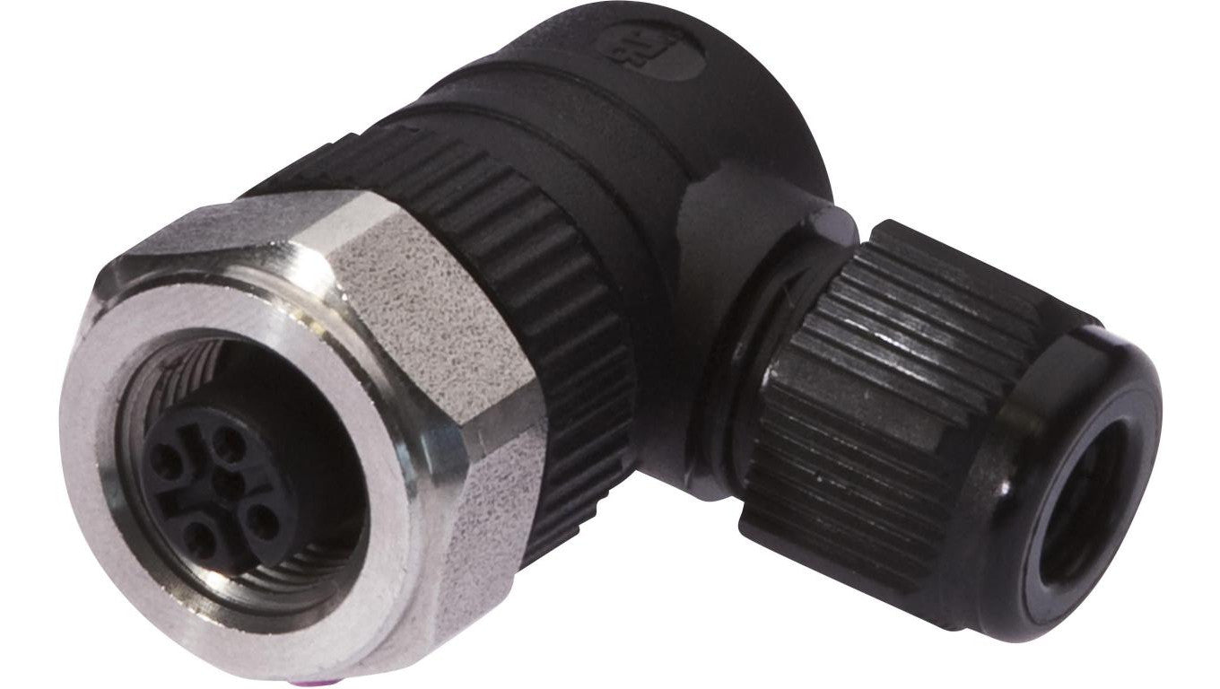 Gniazdo kablowe, kątowe, połączenie śrubowe, Ø3-6,5mm, 4A, 240V, -25-90C, M12 żeńskie 4-PIN, IP67, PBT VK003820