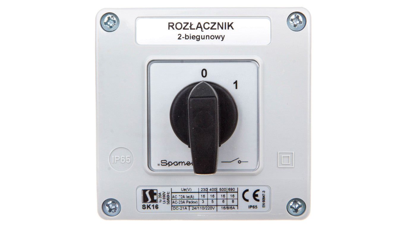 Łącznik krzywkowy 0-1 2P 16A w obudowie SK16-1.828OB11